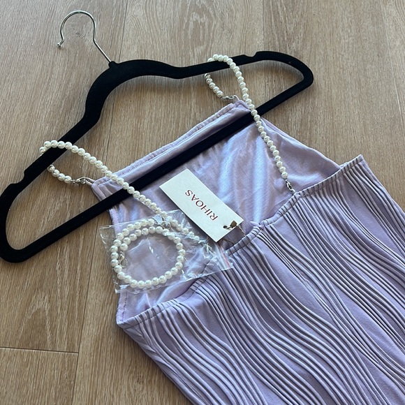 NWT Rihoas Purple High Neck Midi Dress with Pearl Straps - Picture 5 of 5
